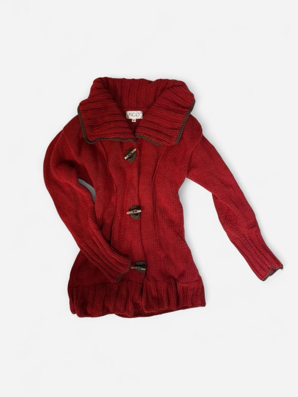 RICO Red Shawl Collar Toggle Cardigan